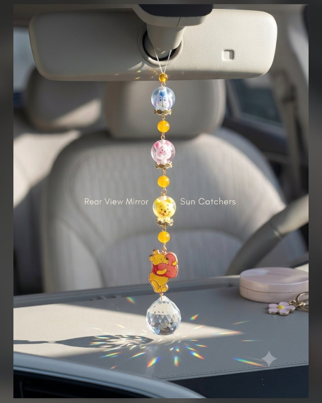 Handcrafted Beaded Car Suncatcher Rear View Mirror Charm Rainbow Prism Pendant